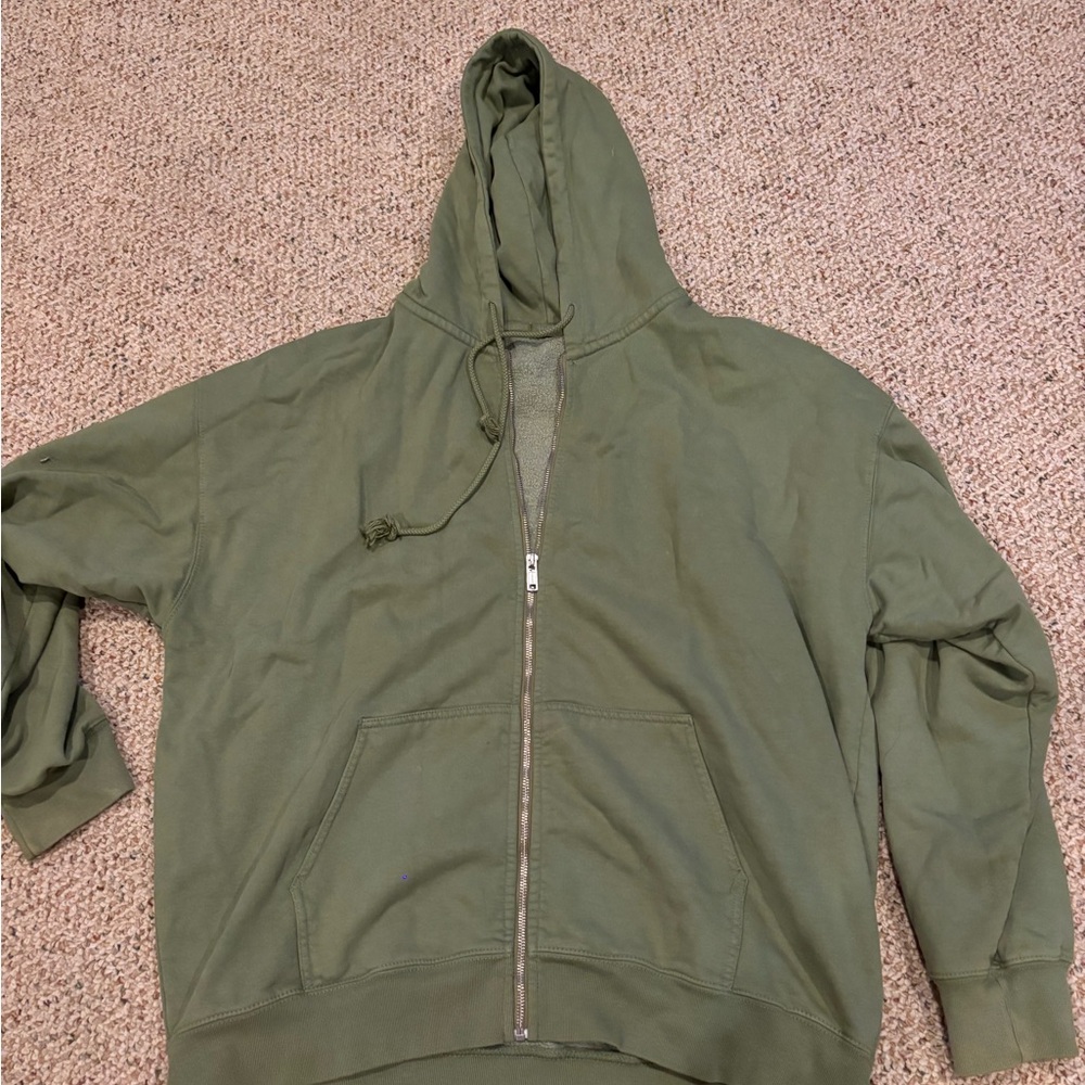 Casual Olive Zip-Up Hoodie